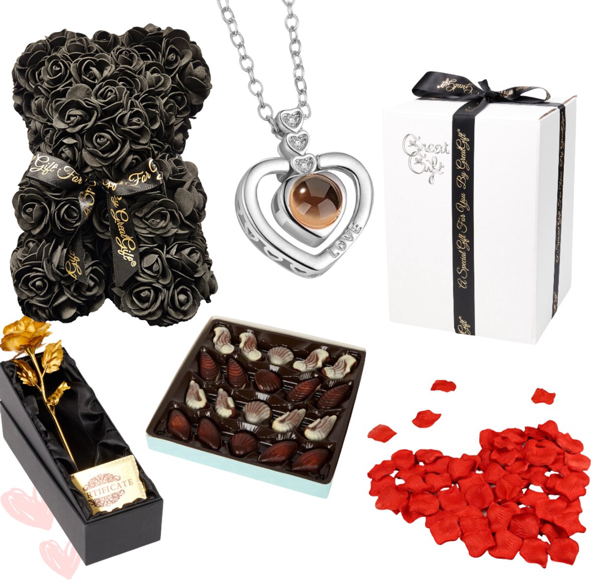 Romantisch Cadeau Pakket - Liefdes Cadeau 2025 - GreatGift - Zwarte beer - Luxe cadeau Voor vrouw - Liefde - Valentijn - Trouwen - Verjaardag - Geschenk Box - Cadeau -Love Box -Cadeau Box Met Romantische Cadeaus Voor Haar