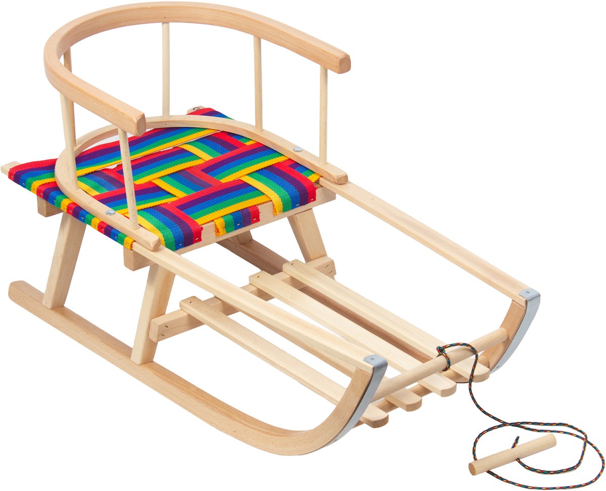 GreenBlue GB154 - Houten slee - rugleuning - stoffen zitting - koord 110 cm - tot 100 kg