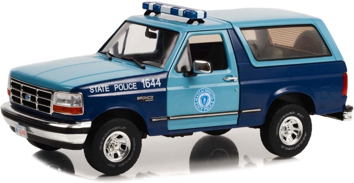 1:18 Diecast-model Ford Bronco Massachusetts State Police 1996 White Greenlight