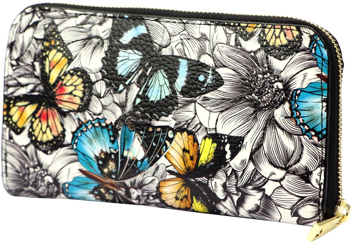 Gregorio Serie G01 - Damesportemonnee - Leer - Plantenpatroon - Zilveren Details