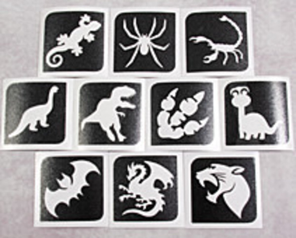 Temporary Tattoo Stencil Set - Sjablonen Glitter Tattoos - Dino