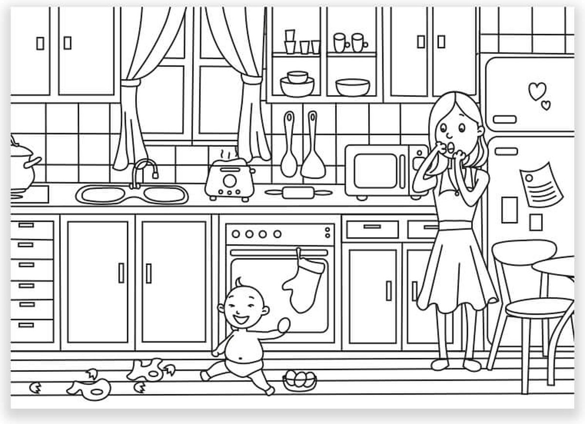 Inkleurkaarten 5x “Poppenhuis”