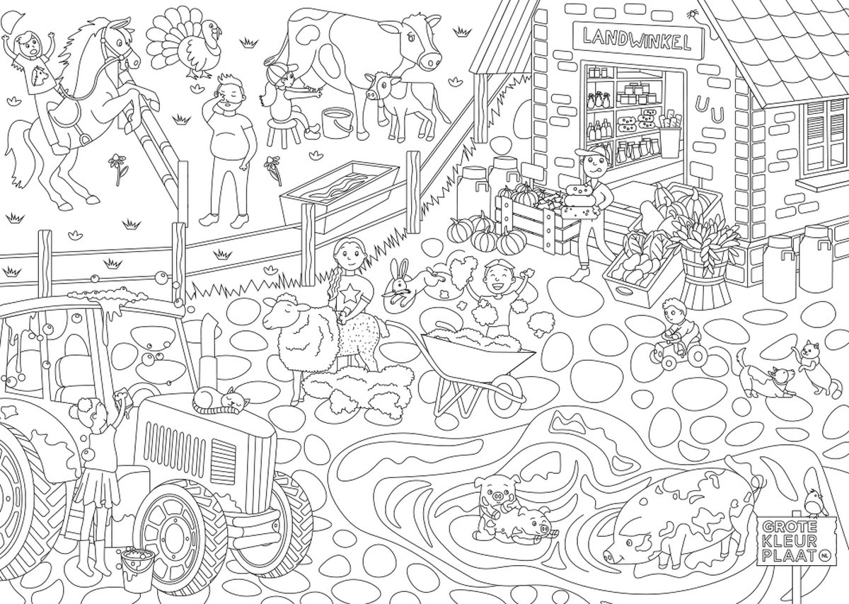 Mega Grote Kleurplaat 120x85cm - Kleuter- Thema Op de boerderij 3+