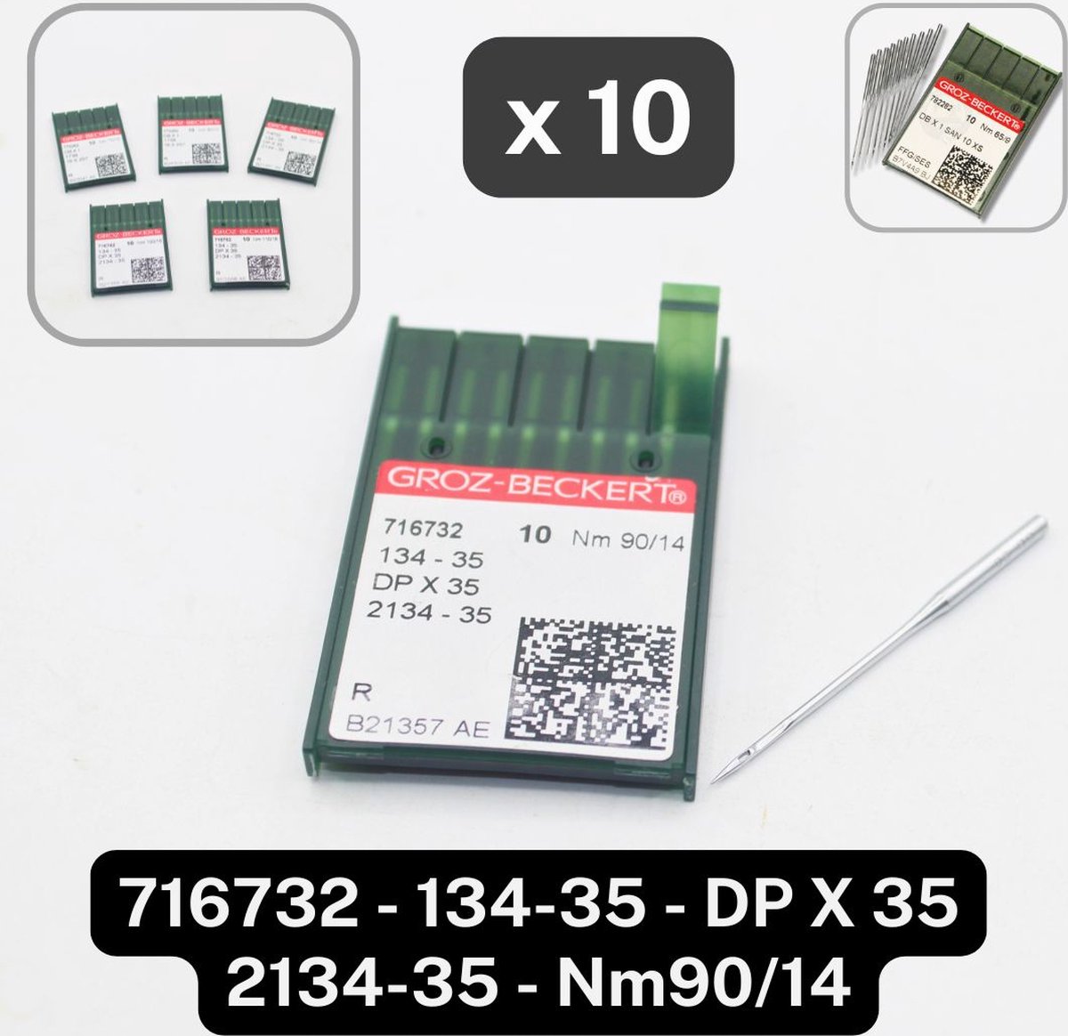 1 Doosje GROZ-BECKERT INDUSTRIELE NAAIMACHINE NAALDEN, Inhoud 10 Naalden, Artikel 716732 - NM90/14