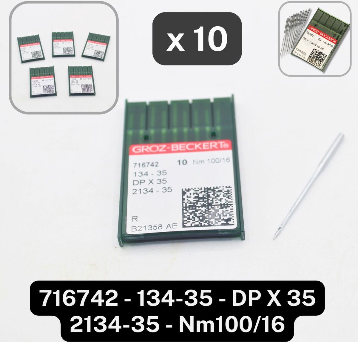 1 Doosje GROZ-BECKERT INDUSTRIELE NAAIMACHINE NAALDEN, Inhoud 10 Naalden, Artikel 773262 - NM100/16