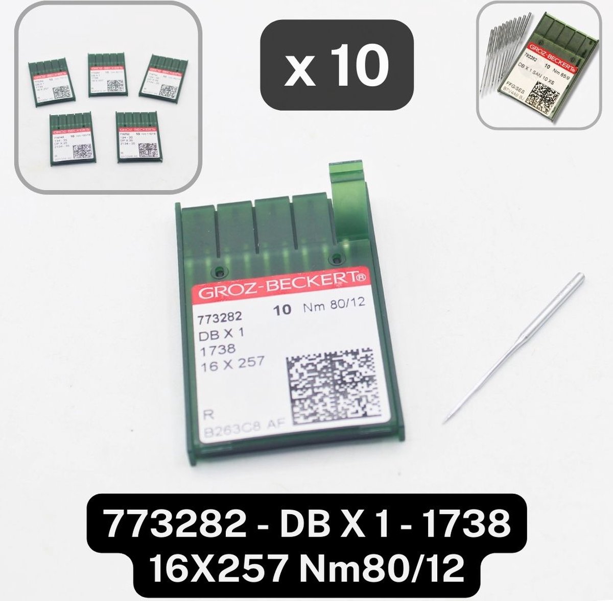 1 Doosje GROZ-BECKERT INDUSTRIELE NAAIMACHINE NAALDEN, Inhoud 10 Naalden, Artikel 773282 - NM80/12