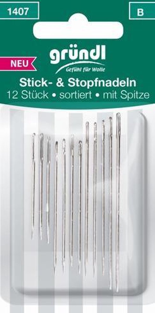 1407 Borduur en stopnaalden 12 stuks met punt