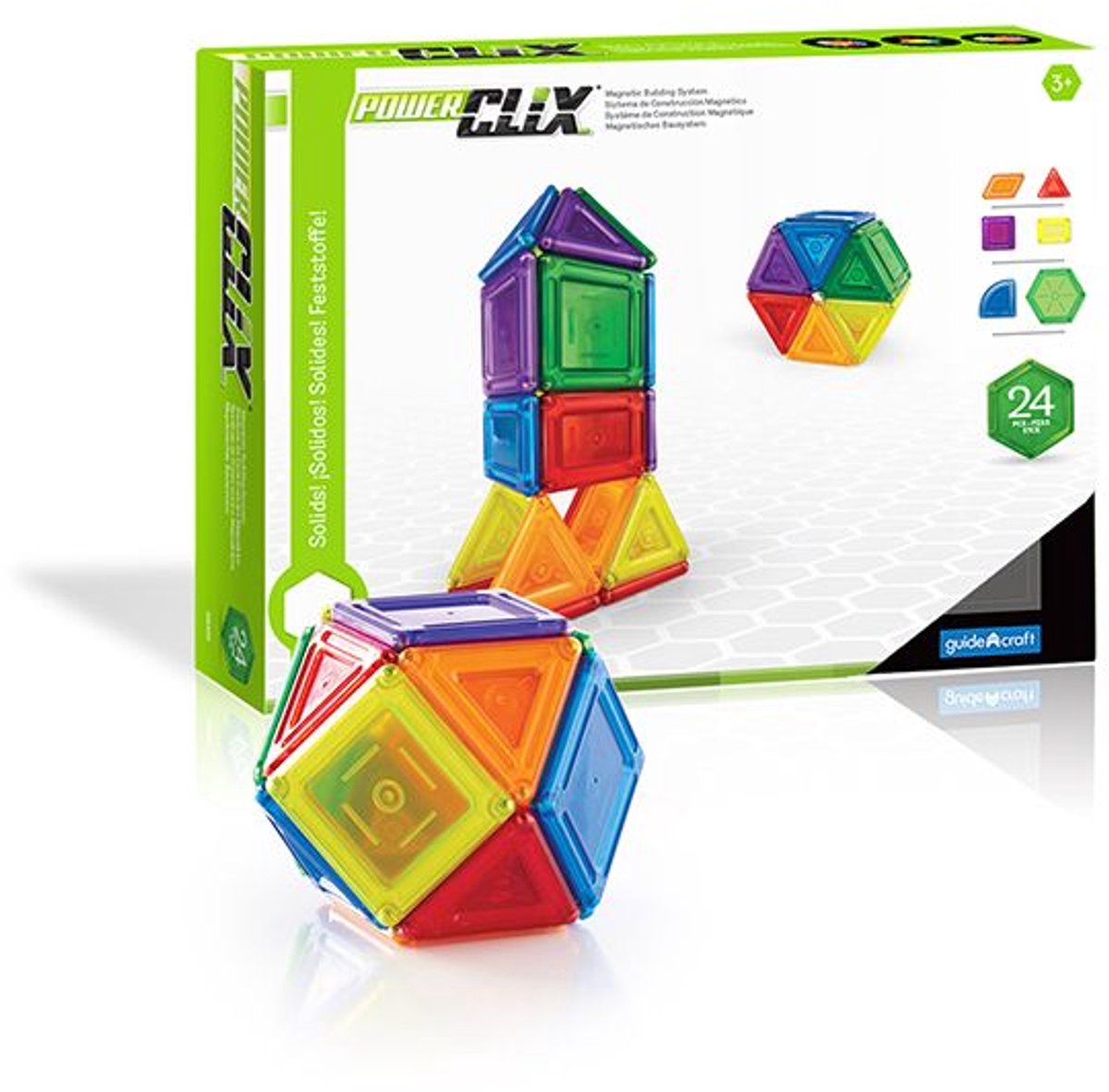 Guidecraft bouwspeelgoed PowerClix Solid 24-delig constructieset kleurrijk.