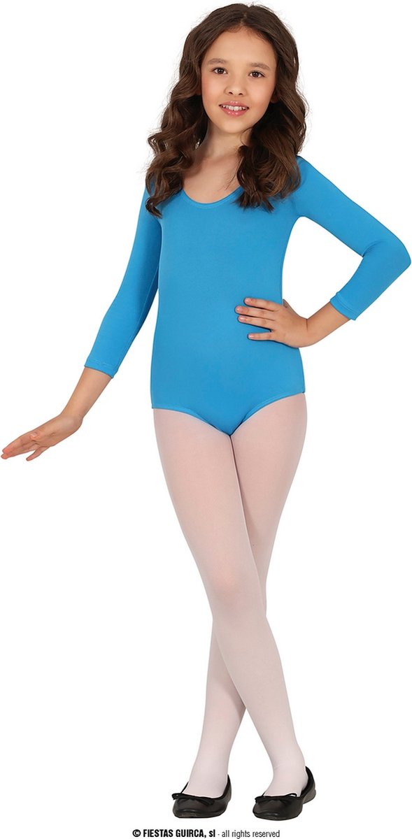 Guirca - Dans & Entertainment Kostuum - Gymnastiek Bodysuit Kind Turquose - Meisje - Blauw - Maat 128 - Carnavalskleding - Verkleedkleding