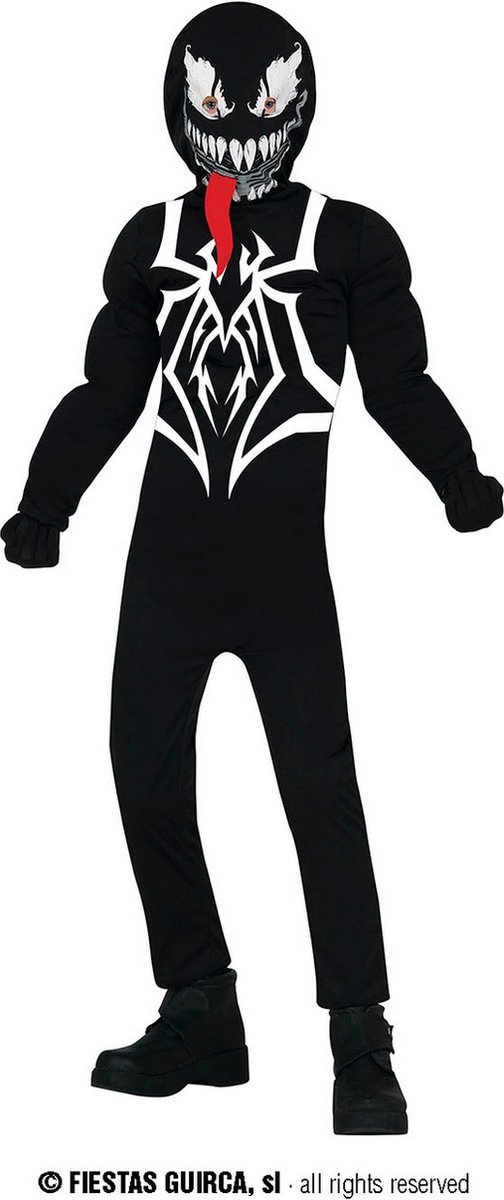 Guirca - Giftige Spinnenheld Venom Kind Kostuum - Zwart - 7 - 9 jaar - Halloween - Verkleedkleding