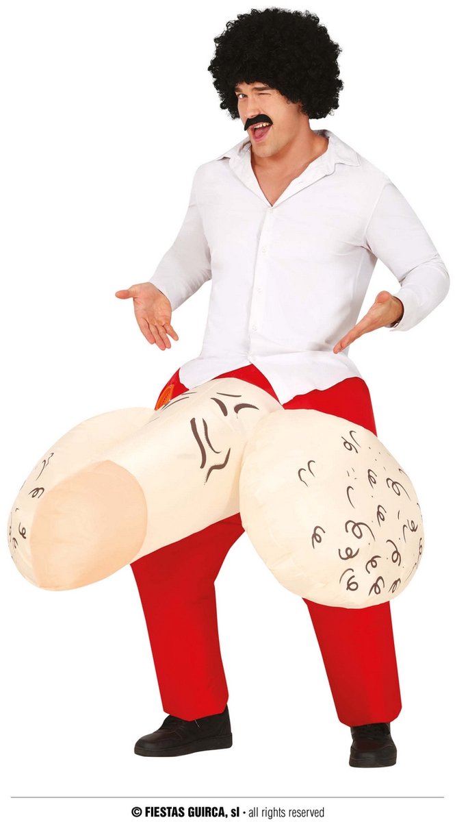 Guirca - Piemel Kostuum - Opblaasbare Ontsnapte Piemel Broek Man - Rood, beige - Maat 52-54 - Vrijgezellenfeest - Verkleedkleding