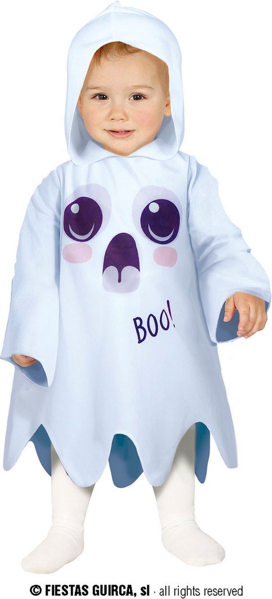 Guirca - Spook & Skelet Kostuum - Boo Boo Klein Schattig Spookje Kind Kostuum - Wit / Beige - 12 - 18 maanden - Halloween - Verkleedkleding