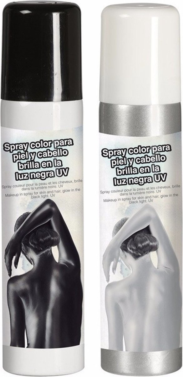 Guirca Haarspray/bodypaint spray - 2x kleuren - wit en zwart - 75 ml