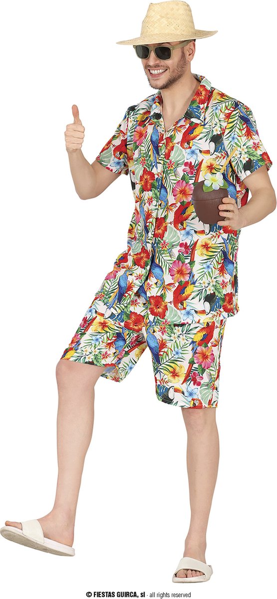 Hawaii Kostuum Multikleur Papagaai Heren - Maat M