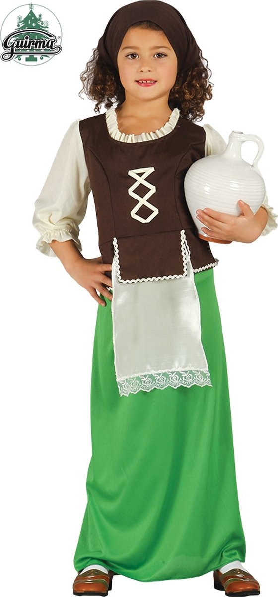 Guirma - Middeleeuwen & Renaissance Kostuum - Jonge Herbergierster Groen - Meisje - Groen - 5 - 6 jaar - Carnavalskleding - Verkleedkleding