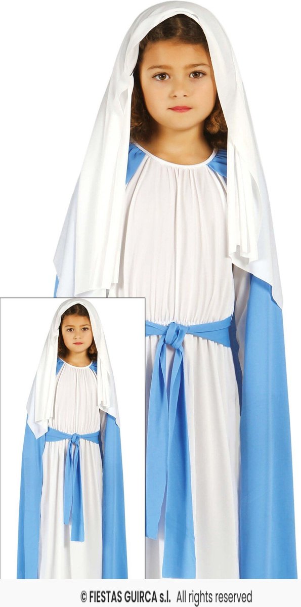 Maria Verkleedkleding Meisje Blauw/Wit - 7-9 jaar / 115-135cm