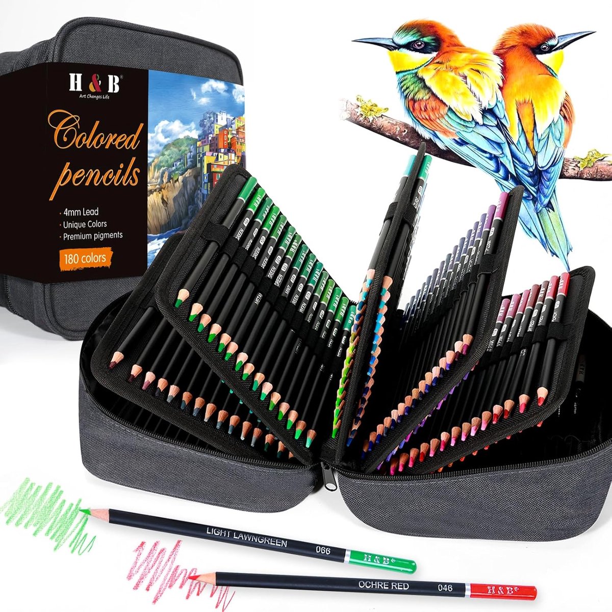 H & B 180 Stuks Drawing Art Pencils - Kleurpotloden - Voor Gevorderde - Volwassenen - Kunst - Kleuren - Coloring