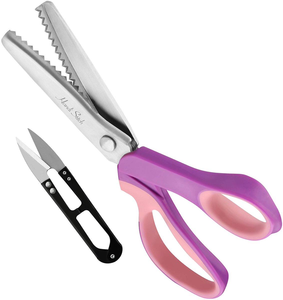 Handi Stitch Kartel Schaar met Knipper - 22,86cm Totale Lengte – Roze Handvat Zigzag Stoffen Schaar – Vlijmscherpe Roestvrij Staal Kleermakers Schaar Voor Naaien, Kleermaken, Papier en Hobby