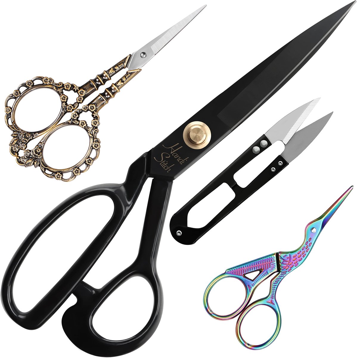 Handi Stitch Kleermakers Schaar en Draad Schaartje - Zware Kwaliteit 25.4cm Roestvrij Stalen Scherpe Schaar - Voor het Knippen van Stof, Leer, Spijkerstof, Aanpassen, Naaien & Maatmaken