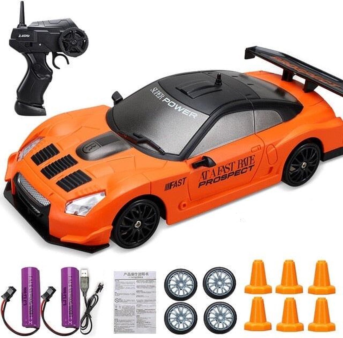 HB Toys RC Drift Auto - 1/24 Driftwagen met 4WD en verlichting