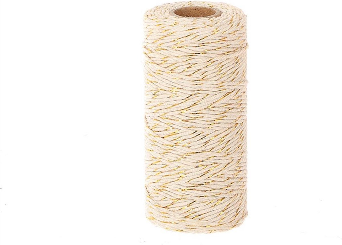 Katoenen touw op klos 100m wit/goud