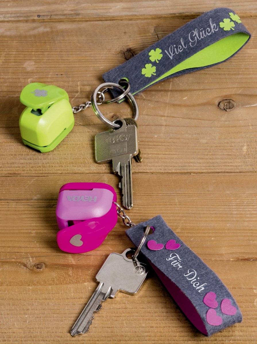 Hartjes mini-ponsmachine met sleutelhangerhaak.