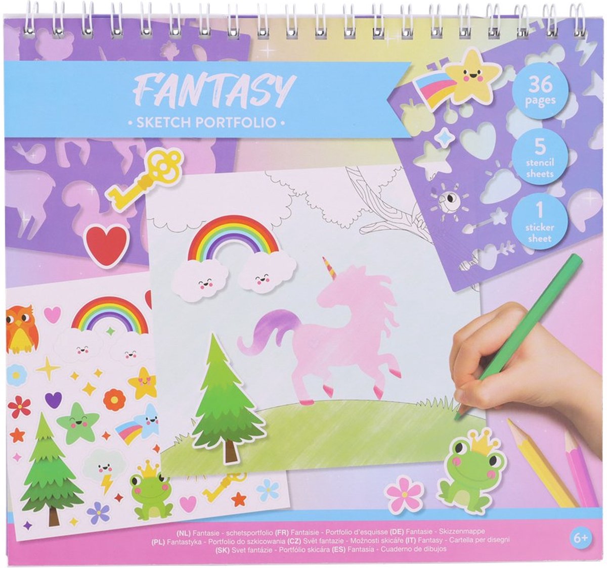 kleurboek Fantasy sketch portfolio met Inclusief stencils en stickers - Design boek
