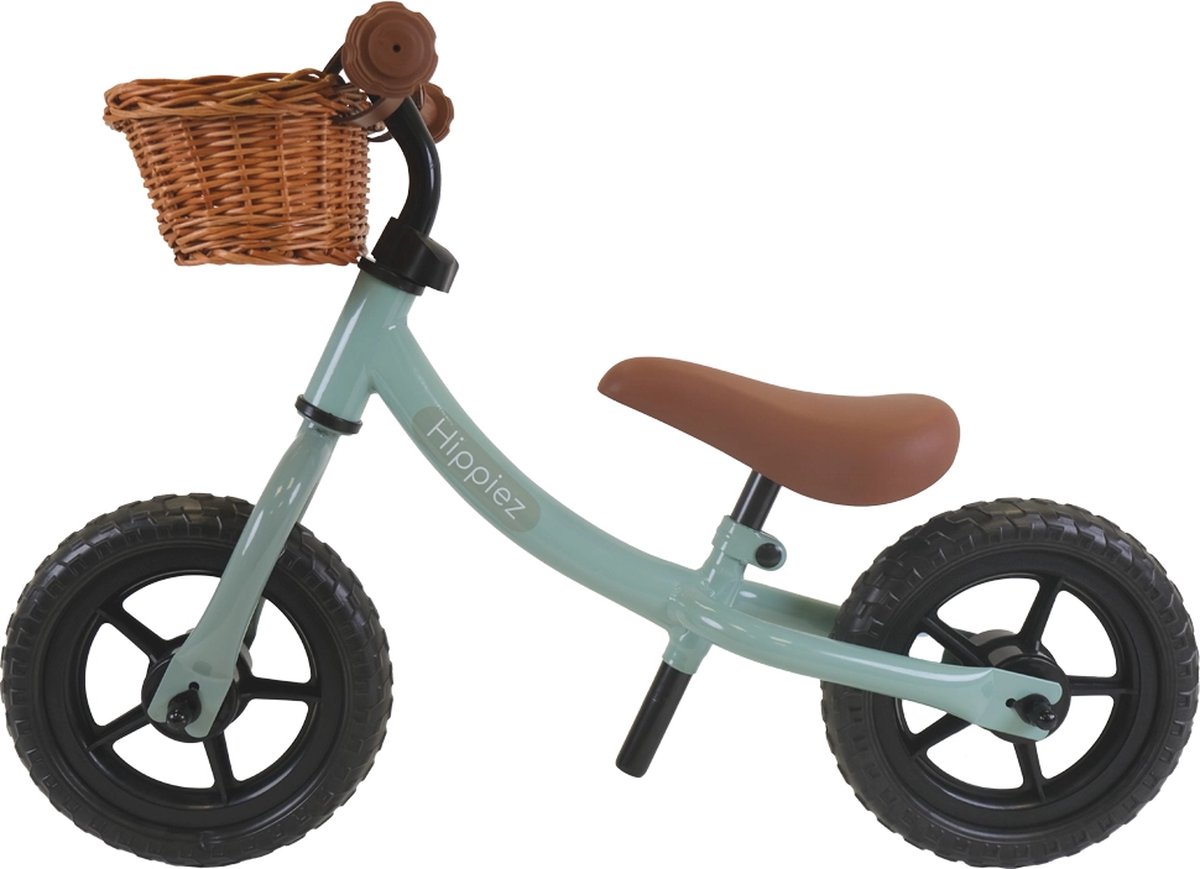 Hippiez Metalen Loopfiets met Mandje Worker Ocean Green vanaf 2 jaar - Groene Blauwe Loop Fiets - Verstelbaar Zadel en Stuur - Voor Jongens en Meisjes - Compact en Veilig - Lage Instap
