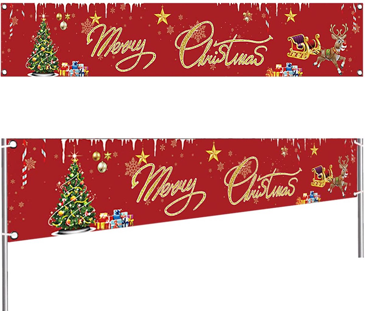 Plugstore - Kerstbanner decoratie, Merry Christmas banner, kerstbanner buiten, kerstbanner vrolijk Kerstmis, kerstbanner balkon, kerstdecoratie tuinbanner