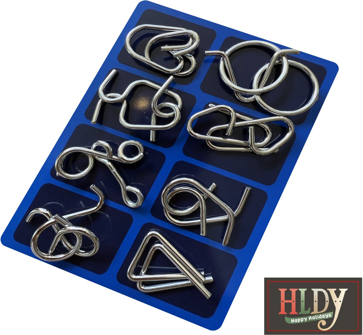 HLDY Breinpuzzel - 8 stuks - Editie Blauw - 3d Puzzel - Metaal - Voor kinderen en volwassenen - IQ spel - Braintrainer