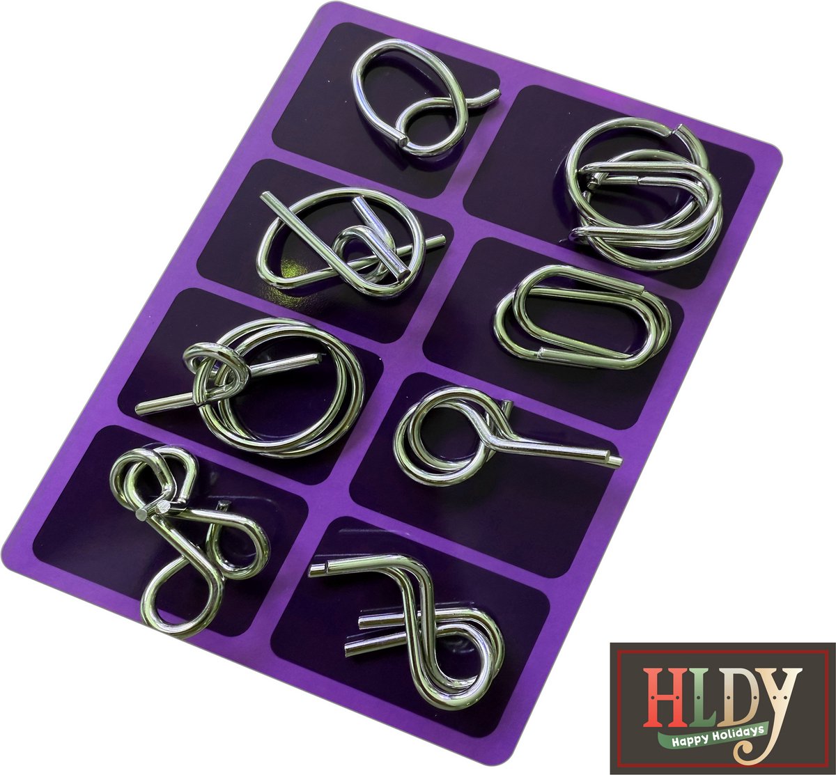 HLDY Breinpuzzel - 8 stuks - Editie Paars - 3d Puzzel - Metaal - Voor kinderen en volwassenen - IQ spel - Braintrainer