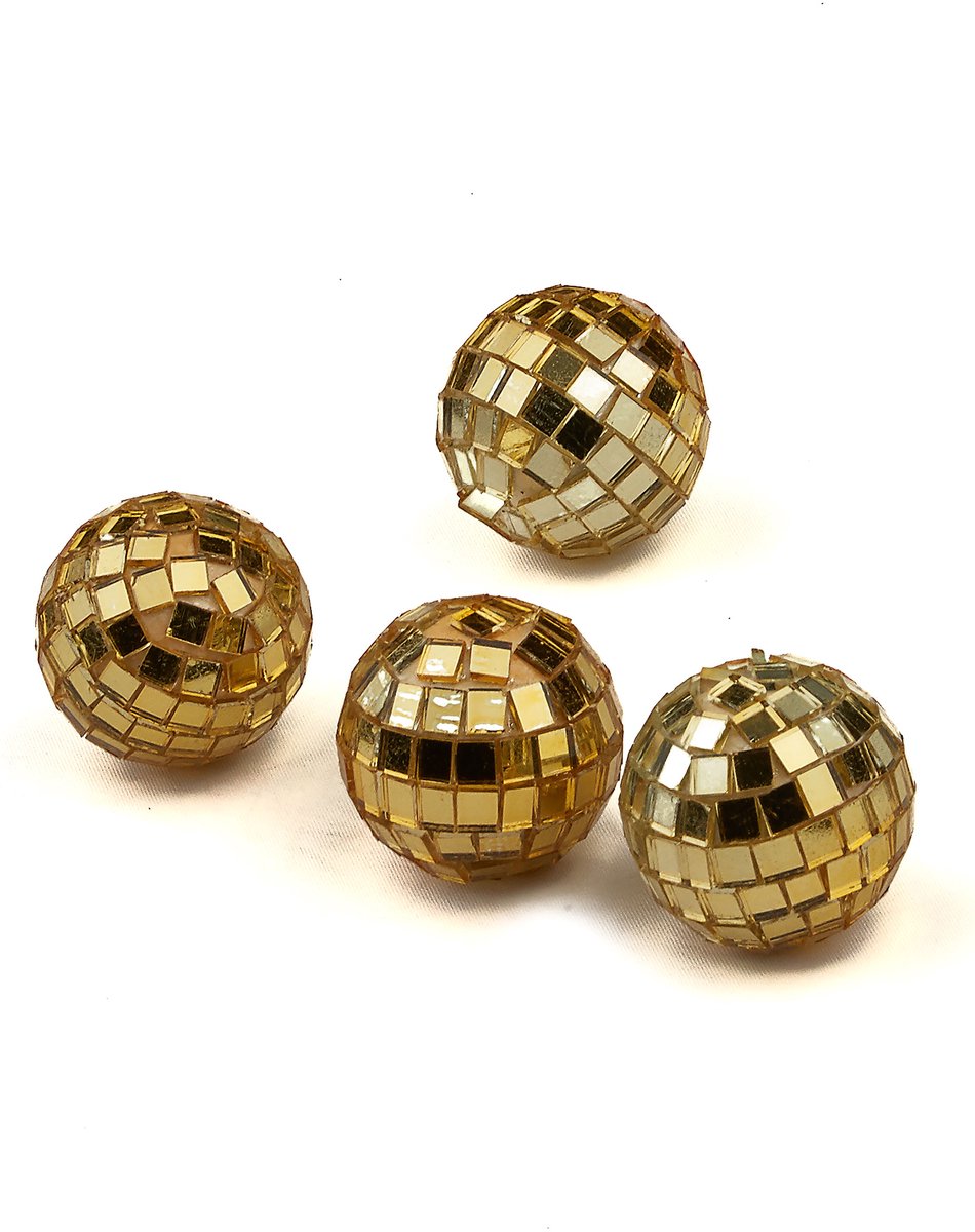 HOBI - 4 Mini gouden facetbollen 3,5 cm