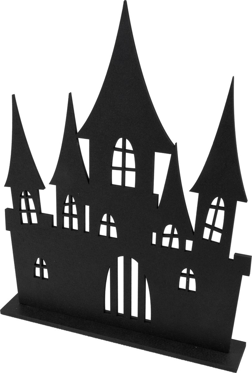 HOBI - Decoratie spookkasteel van hout zwart 18 x 23 cm
