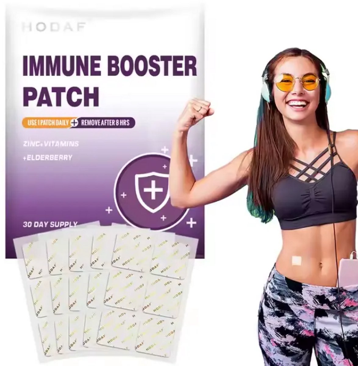 Immuunsysteem versterkende Sticker / Pleister - IMMUNE BOOSTER Patch - Stimuleert immuunsysteem - ontstekingsremmend - helpt in vorm te komen - Transdermale pleister - Zink, Vitamine C, Vitamine D, Echinacea, Green tea, olijf