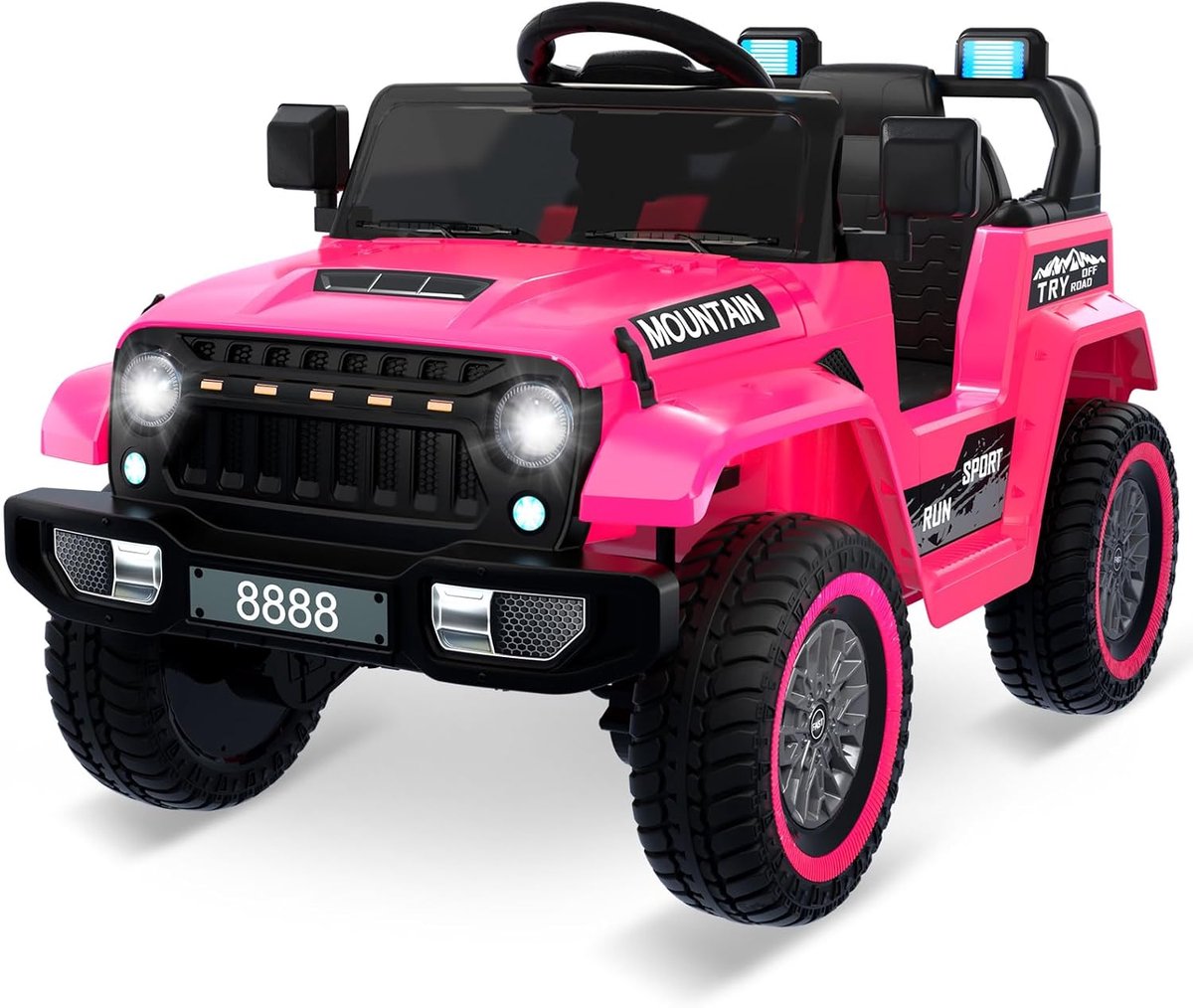 HOERFURIY-Elektrische kinderauto-Elektrische auto 12 V voor kinderen met afstandsbediening 2,4 G, Bluetooth, muziek, claxon en LED-koplampen voor kinderen van 3-6 jaar, magenta