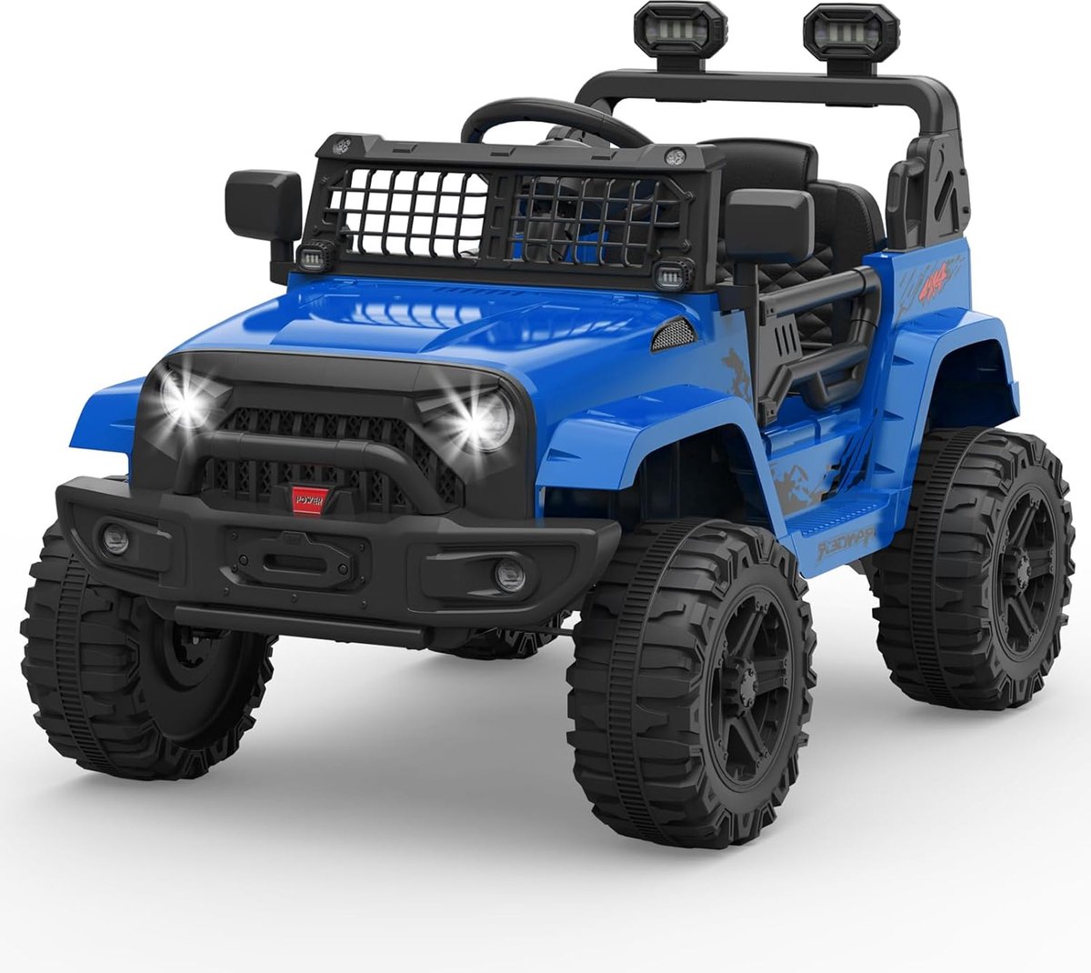 HOERFURIY-Elektrische kinderauto-Elektrische auto voor kinderen, 12 V auto met veerophanging, ledverlichting, Bluetooth, 2 snelheden voor kinderen van 3 tot 8 jaar, blauw