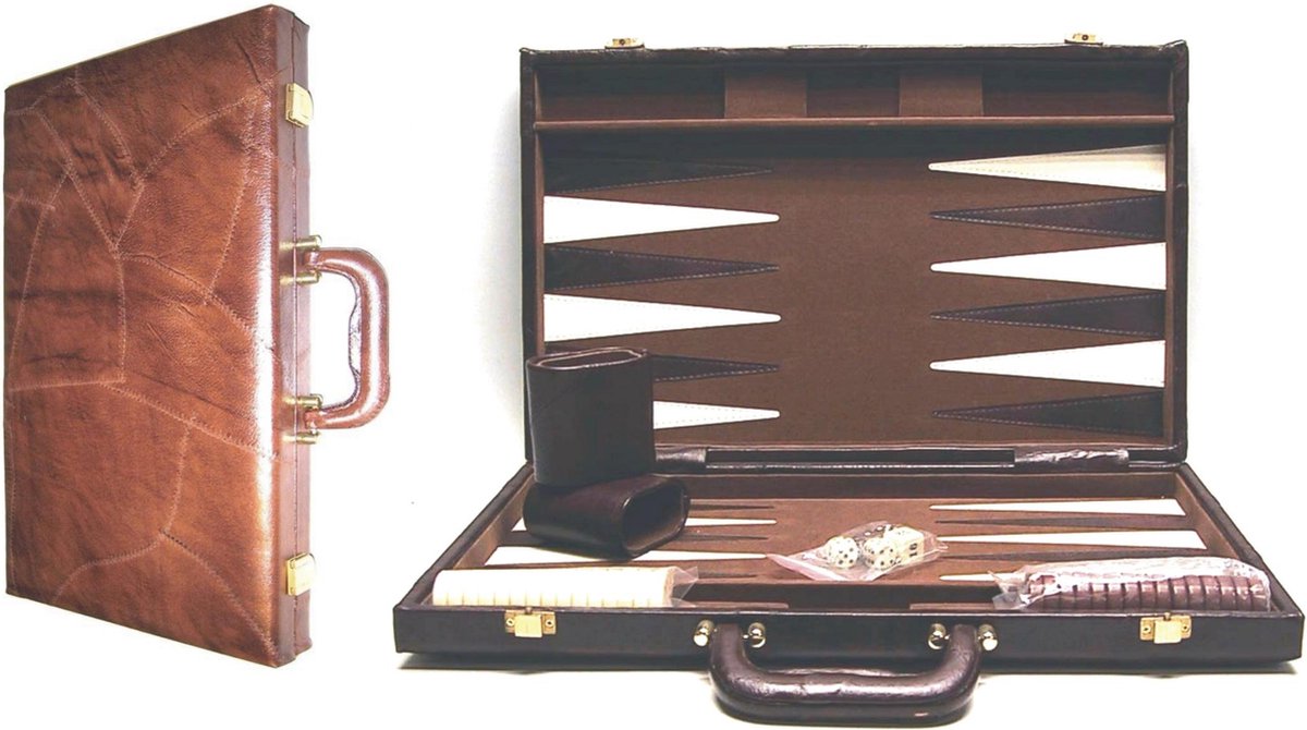 Exlusieve Backgammon koffer patchwork leder 46 cm.