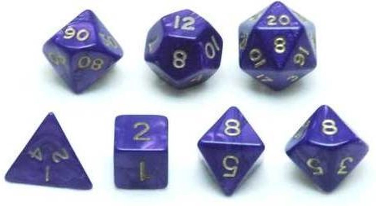 HOT Games dobbelstenen set paars marmer parelmoer 7 stuks kunststof.