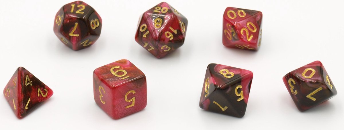 HOT Games dobbelstenen set rood zwart 7 stuks kunststof brick.