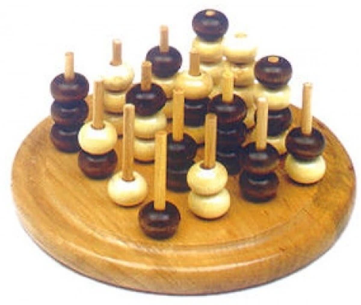 Molenspel TicTacToe 3 D. hout blank/bruin gelakt rond