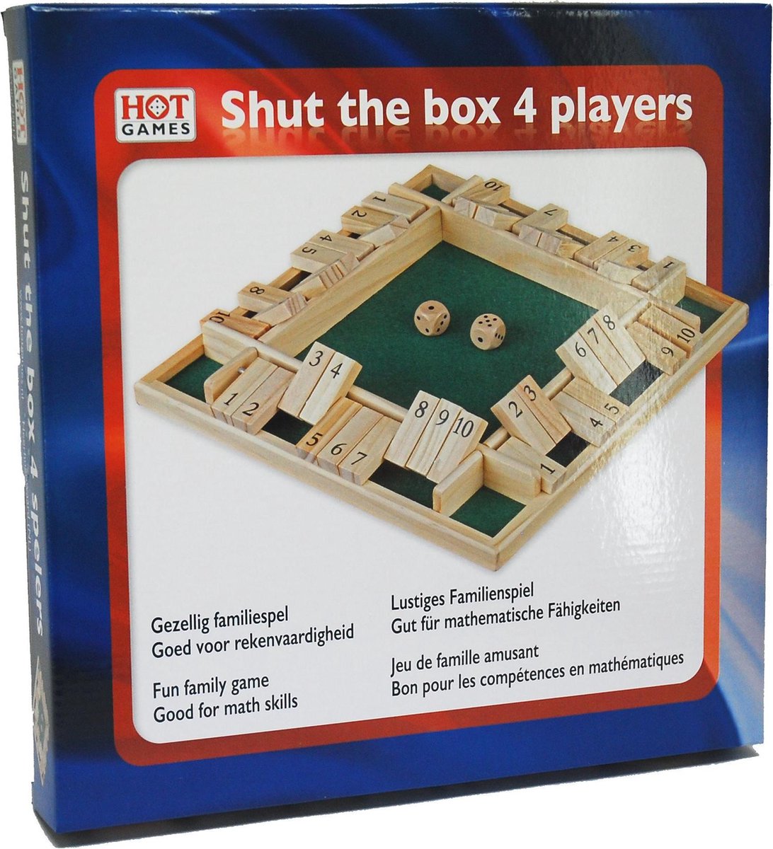 Shut the Box Spel 4 spelers 10 cijfers 29x29cm. Hout