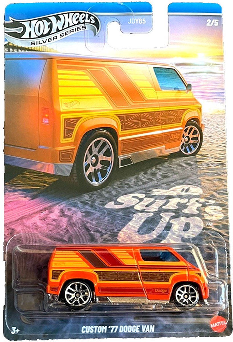 HOT WHEELS CUSTOM 77 DODGE VAN ORANGE STRIPE 1:64 HW VINTAGE SILVER SERIES 2/5 SURFS UP