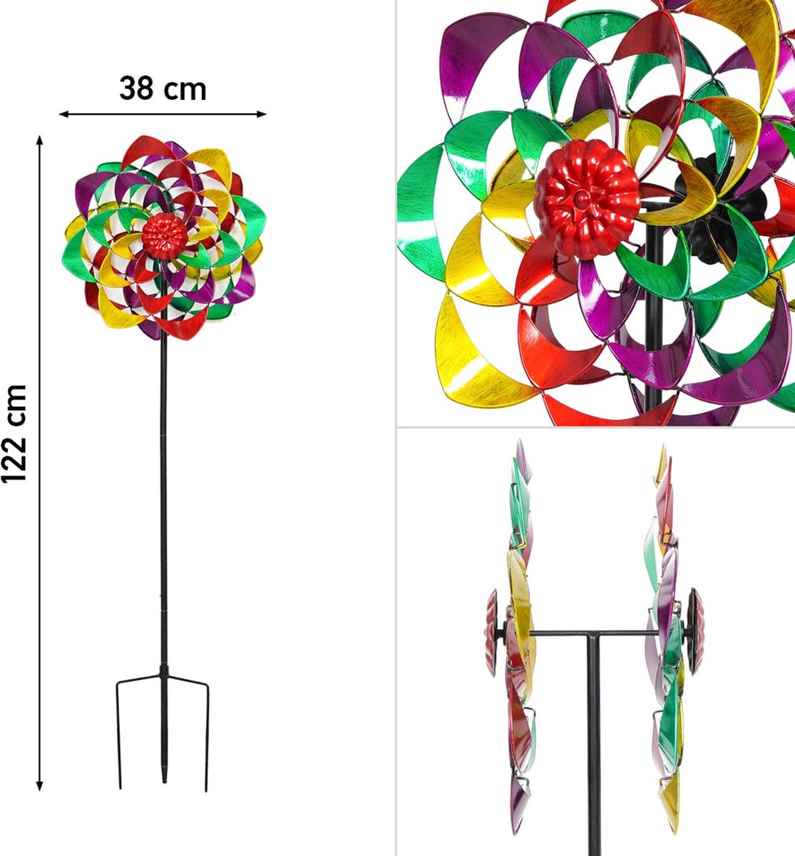 Windvanger HQ Metal Wind Spinner: Rainbow Flower Duett 110229 Regenboog 38 x 122 cm