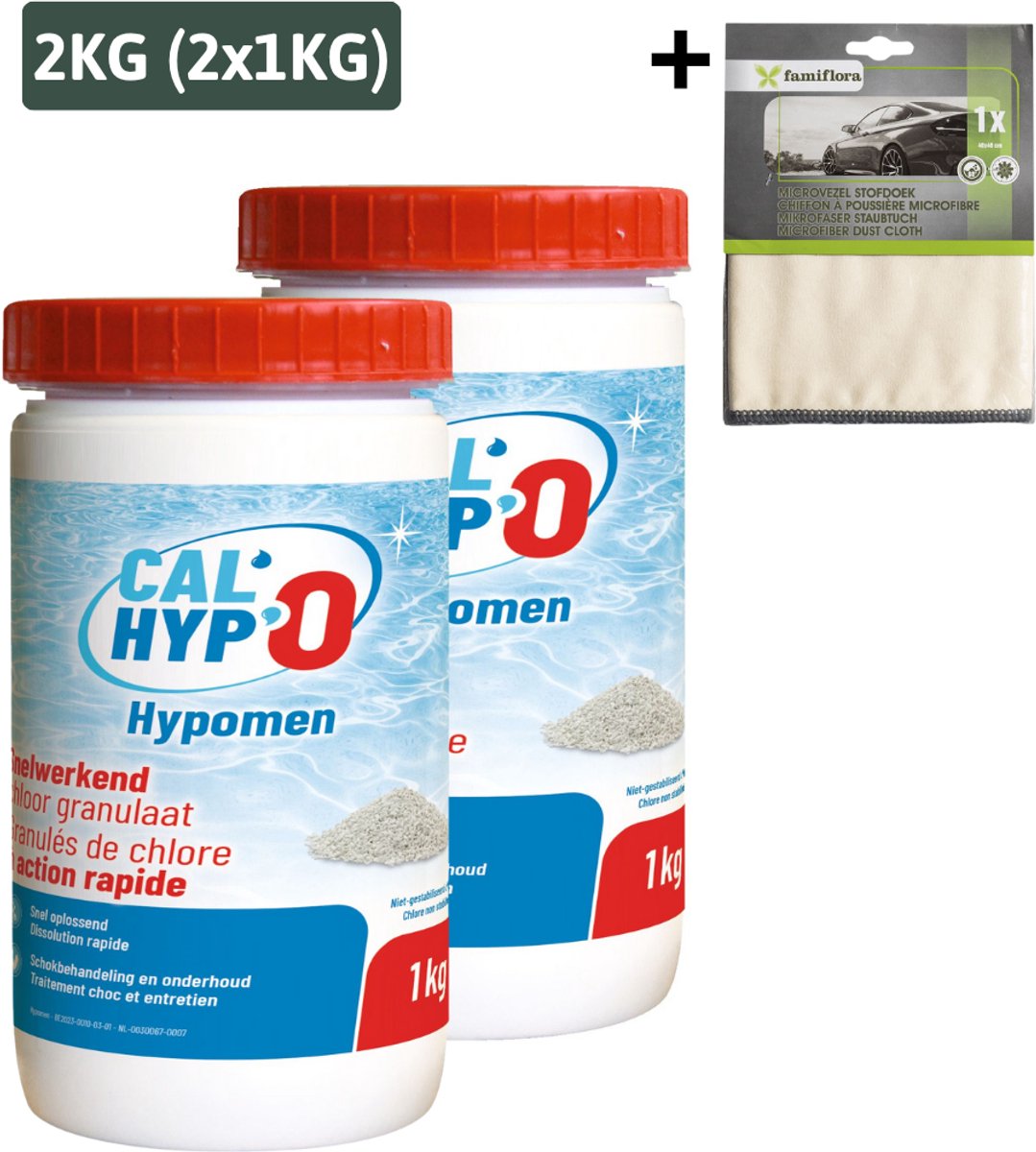 BSI Hypomen snelwerkend chloorgranulaat 2x1 KG + Famiflora suede doek voor schoonmaken liner