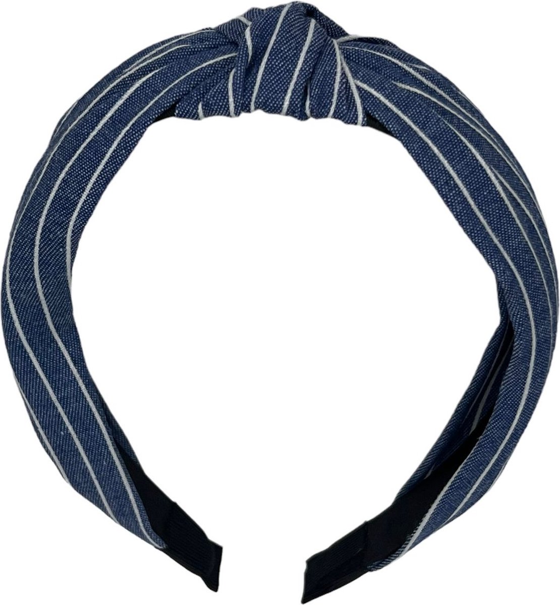 Diadeem - stof - haarband - jeans met knoop - blauw met strepen