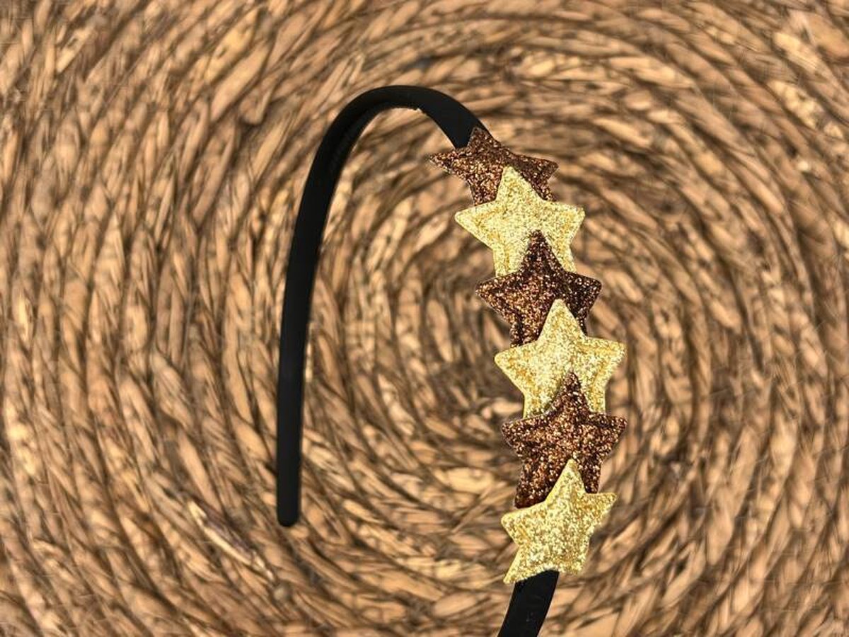 Diadeem met sterretjes - kerstcollectie - glitters - ster - bruin - goud