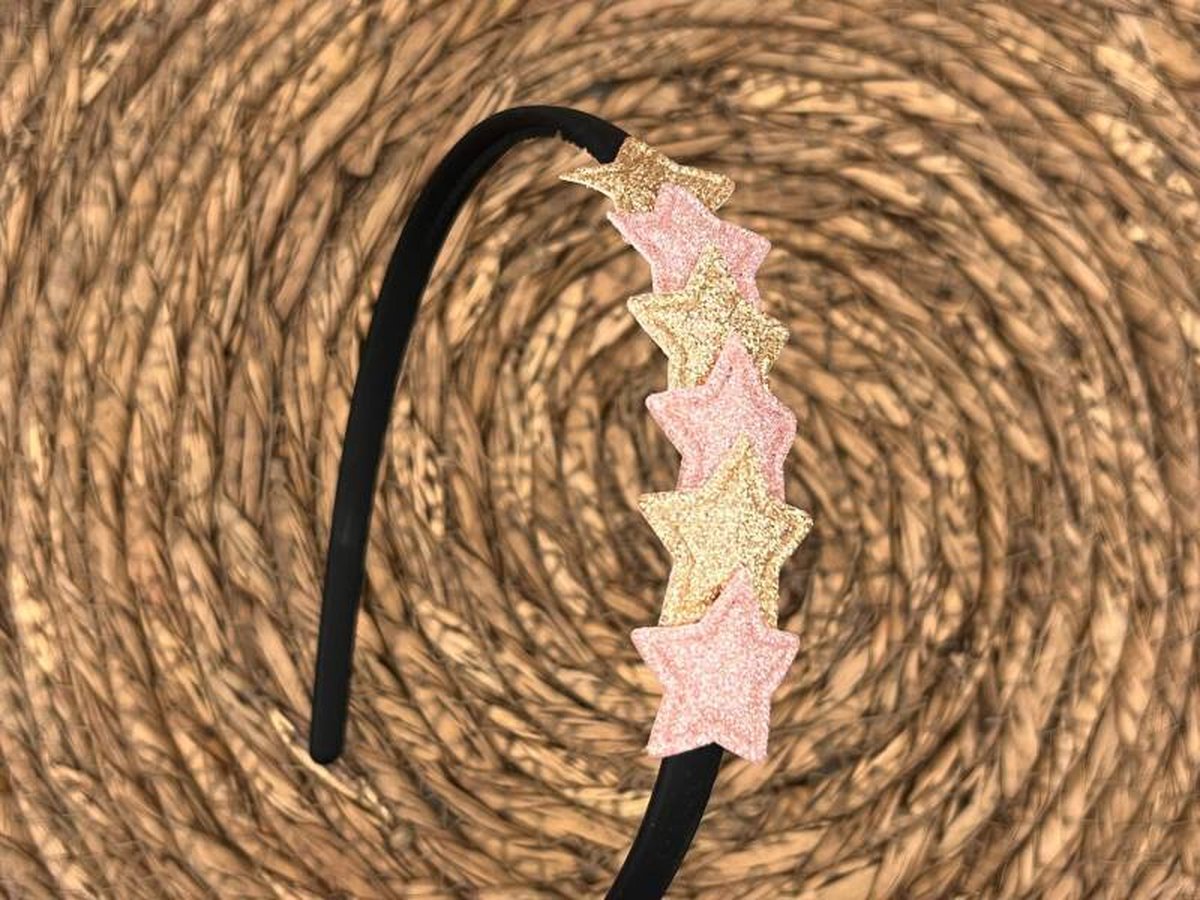 Diadeem met sterretjes - kerstcollectie - glitters - ster - goud - roze