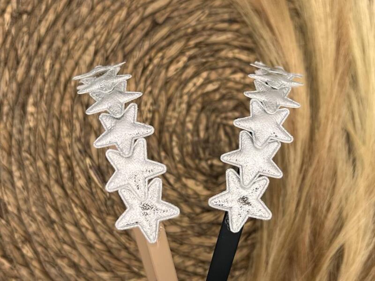 Diadeem met sterretjes - kerstcollectie - glitters - ster – zilver — Zwarte diadeem