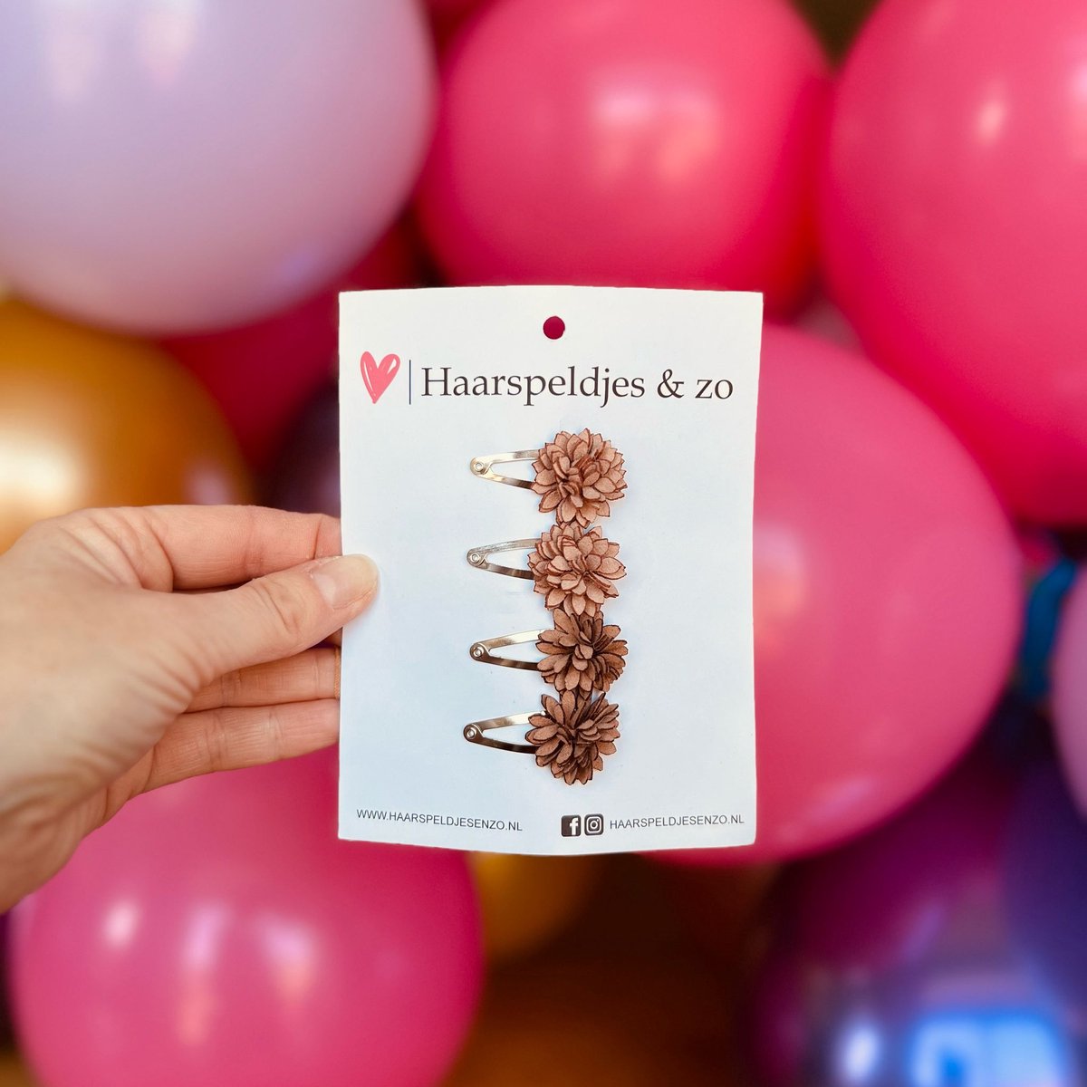 Haarspeldje Leather flower - leren bloemetjes - 3 cm speldjes - bruin