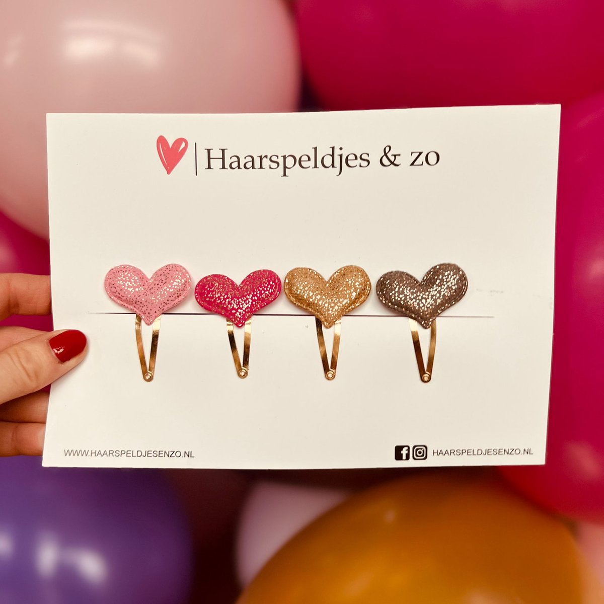 Haarspeldje hearts setje 5 - hartjes - glamour - kerst - decembercollectie - najaar - 4 cm speldjes